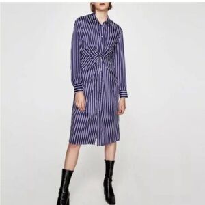 Zara Navy stripe shirt dress small NWT